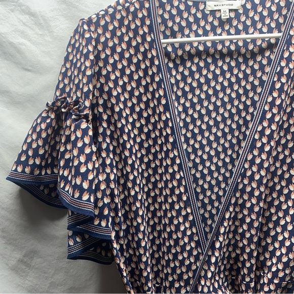 Max Studio Floral Ruffle Wrap Dress M Blue Pink - Picture 4 of 6